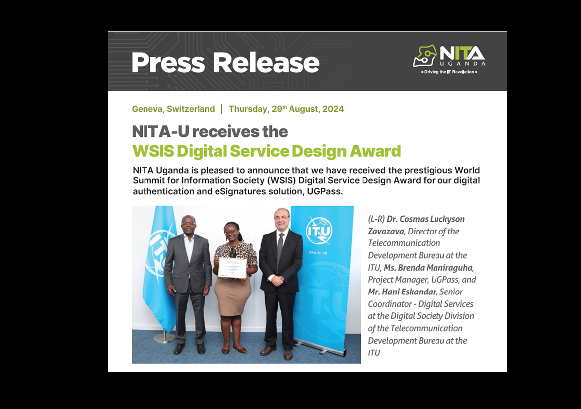 (L-R) Dr. Cosmas Luckyson Zavazava, Director of the Telecommunication Development Bureau at the ITU, Ms. Brenda Maniraguha, Project Manager, UGPass, and Mr. Hani Eskandar, Senior Coordinator- Digital Society Division of the Telecommunication Development Bureau at the ITU.
